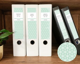 Folder spine slide-in labels | wide & narrow | cubes, rhombuses | Mint, mint green | PDF for self-printing | folder labels