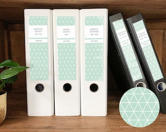 Folder spine slide-in labels | wide & narrow | triangles | Mint, mint green | PDF for self-printing | folder labels