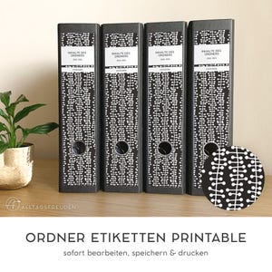 Zelfklevende maplabels | map rug zelfklevende etiketten | Etiket | teken | plakker | afdruk sjabloon | Patroon: ranken | zwart