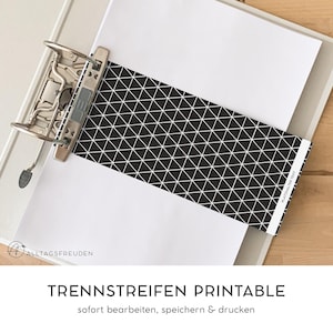 Divider Strip Printable | File Divider Printable | Pattern: Triangles | Black | for self-printing | Subdivision | Folder