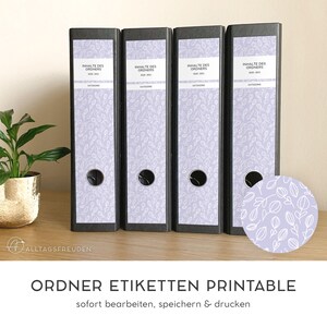 Folder labels for sticking on | Folder spine adhesive labels | Label | Sign | Sticker | Print template | Pattern: Tulips | Lilac, purple