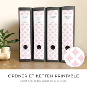 Zelfklevende maplabels | map rug zelfklevende etiketten | Etiket | teken | plakker | afdruk sjabloon | Patroon: Cirkels | rosé, roze