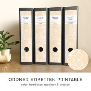 Folder labels for sticking on | Folder spine adhesive labels | Label | Sign | Sticker | Print template | Pattern: squares | apricot, powder