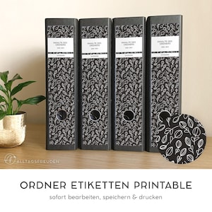 Folder labels for sticking on | Folder spine adhesive labels | Label | Sign | Sticker | Print template | Pattern: Tulips | Black