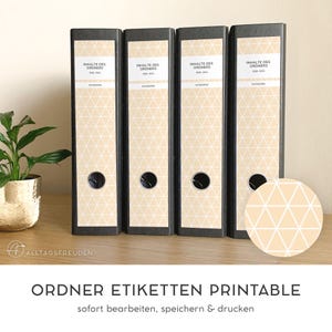 Folder labels for sticking on | Folder spine adhesive labels | Label | Sign | Sticker | Print template | Pattern: triangles | apricot, powder