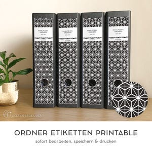 Folder labels for sticking on | Folder spine adhesive labels | Label | Sign | Sticker | Print template | Pattern: Stars | black