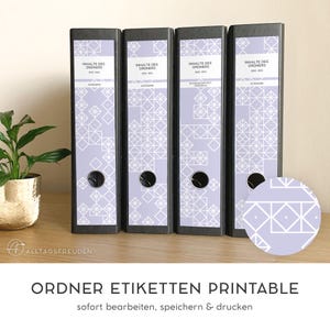 Zelfklevende maplabels | map rug zelfklevende etiketten | Etiket | teken | plakker | afdruk sjabloon | Patroon: Vierkanten | lila, paars