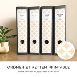 Folder labels for sticking on | Folder spine adhesive labels | Label | Sign | Sticker | Print template | Pattern: circles | apricot, powder