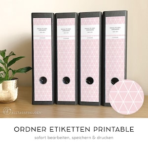 Zelfklevende maplabels | map rug zelfklevende etiketten | Etiket | teken | plakker | afdruk sjabloon | Patroon: Driehoeken | rosé, pastel