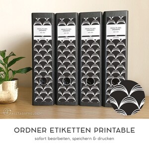 Folder labels for sticking on | Folder spine adhesive labels | Label | Sign | Sticker | Print template | Sample: Sheets | black