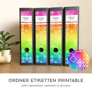 Stick-on folder labels | Adhesive labels | Labels | Stickers | Print template | Pattern: Squares | Custom color