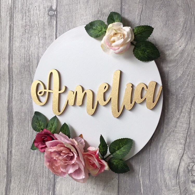Personalised wall plaque/door plaque/floral wall decor/ girls Etsy