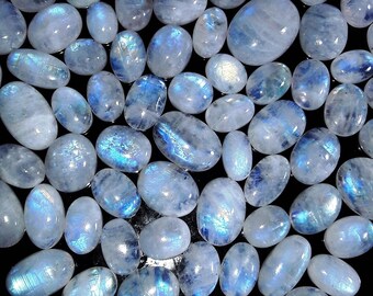 Oval Rainbow Moonstone Cabochon Lot - Blue Flash Gemstones