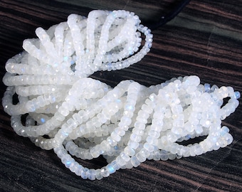 Rainbow beads, Moonstone Beads, 16 Inch Strand Natural Blue Flashy Faceted White Beads Roundel Making Moonstone Size, . Limited Stock.