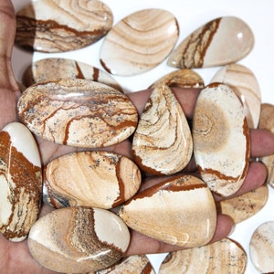 Imagen jaspe AAA ++ Calidad Kilo gramo Lote de imagen natural jaspe Cabochon Lote pulido hecho a mano para la fabricación de joyas, ovalado y forma de pera.