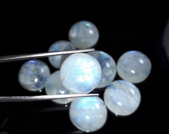 AAA Rainbow Moonstone Cabochon, Round Blue Flash Gemstone
