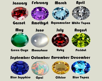 Pierre de naissance, pierres précieuses, toutes les pierres de naissance sont disponibles, pierres précieuses et semi-précieuses non serties, pierre de naissance personnalisée pour la fabrication de bijoux.