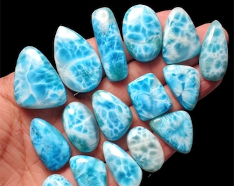 Mix di cabochon Larimar Pietra preziosa sciolta, 20-30 MM. lotto di cabochon AAA di alta qualità, pietra preziosa blu larimar, gioielli sciolti di tutte le dimensioni, per la creazione di pietre preziose.