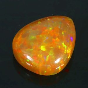 Big Size Ethiopian Opal, 22x18x8 MM. 17 Carat. Fire Flashy Opal Cabochon Loose Gemstone Pear Shape For Rings Ethiopian Opal.