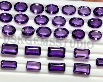 Amethyst Cut Stone Natural Gemstone, Pieces Lot Oval, Octagon Shape Faceted Stone Loose Gemstone For Jewelry Making, February Birthstone.