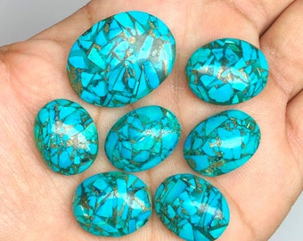 Blue Copper Turquoise Oval Cabochon Polished Loose Gemstone Lot Regalite Dyed, Hand Polished jewelry Making Gemstone.