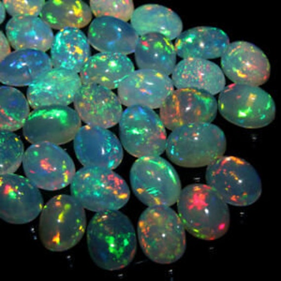 Ethiopian Opal Cabochon Lot, Multi Flashy Fire Opal, Oval Ring Size (6x8 MM)