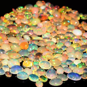 Opala etíope natural, cabochão oval com pedras preciosas calibradas, cabochão multifogo chamativo de opala de fogo, lote de pedras preciosas AAA, todos os tamanhos