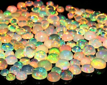 AAA+ Quality Natural Ethiopian Opal,Round Cabochon Calibrated Gemstone Wholesale Lot, Flashy Multi Fire Welo Fire Opal Gemstone Lot.