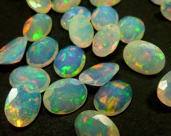 Natural Ethiopian Faceted Opal Fire Cut Gemstone, Opal Wholesale  6 Pieces, Opal Lot, 5 to 10 MM. Multi Flashy Fire High Quality Gemstone.