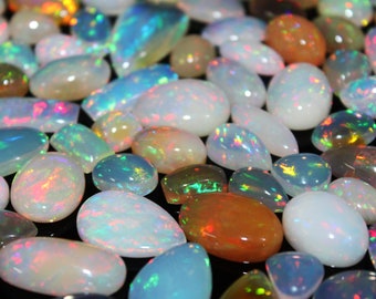Natural Ethiopian Opal Wholesale Opal Mix Shape Lot, Rainbow Flashy Fire, Rare Quality Opal Carat Weight Opal, Birthstone Cabochon Gemstone.