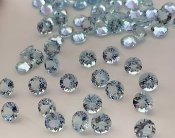 Aquamarine Round Shape Cut Stone lot Calibrated Lot All Size Aquamarine Faceted gemstone For Ring and Jewelry Making.