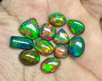 Black Opal Ethiopian opal multi fire mix size shape Calibrated Opal cabochon multi Fire Opal gemstone Lot Rare Quality AAA Black fire Opal.