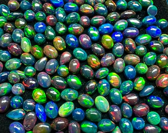 Ethiopian Black Opal multi fire mix size oval shape Calibrated Opal cabochon multi Fire Opal gemstone Lot Rare Quality AAA Black fire Opal.