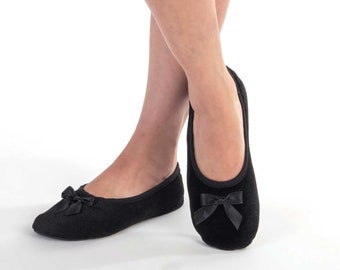 Ballerines faites main pour femme, velours doux, confortables, légères avec noeud, lavables et confortables pour la maison