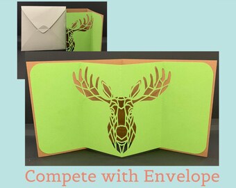 Geometric Moose Pop-Up Card Template, DIY Greeting Card (Digital Download)