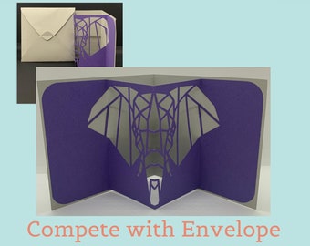 Geometric Elephant Pop-Up Card Template with Envelope (Digital Download)