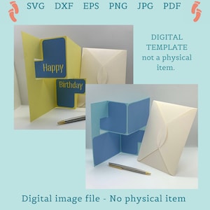 Plantilla digital de tarjeta de felicitación con persiana emergente con opción de panel y sobre de 5 x 7 plegado - Herramienta de puntuación Cricut o archivo de guiones