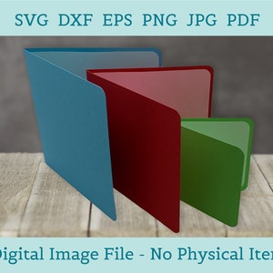 May include: A digital image file featuring three folded paper designs in blue, red, and green. The image includes the text "SVG DXF EPS PNG JPG PDF" and "Digital Image File - No Physical Item". The designs are on a wooden surface.