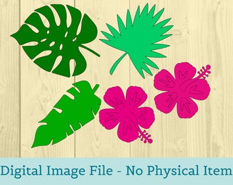 hibiscus SVG with tropical leaf svg includes 3d flower