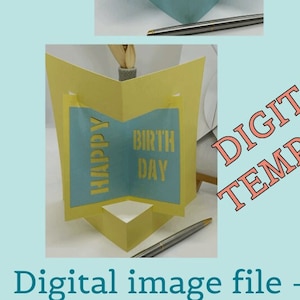 Carte de voeux pop-up à livre ouvert SVG 5 x 7 pouces avec panneaux découpés et enveloppe d'une pièce. Anniversaire, félicitations, bravo, rétablissement bientôt