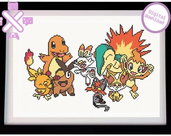 Fire Monster Starters - Cross Stitch Pattern PDF