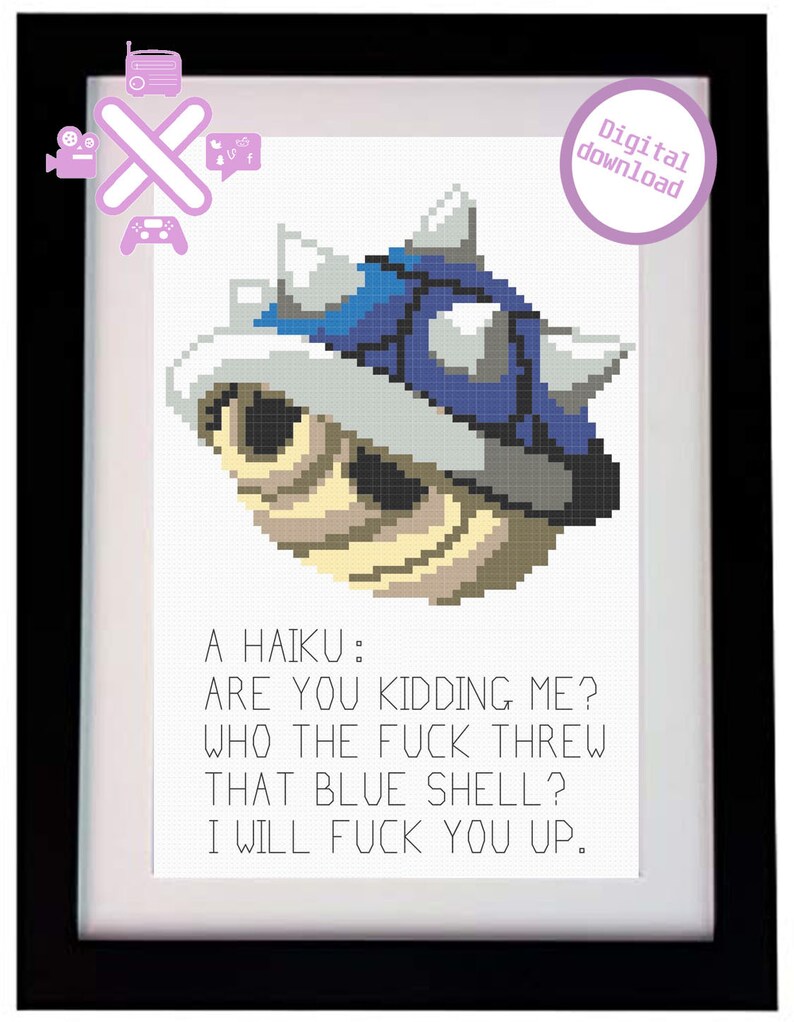 Blue Shell Mario Kart Cross Stitch Pattern image 1