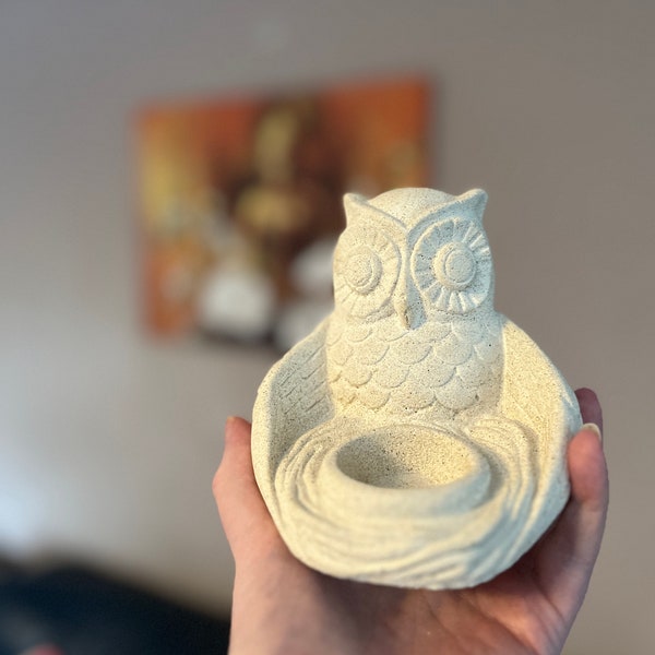 Latex Mould to make Meditating Owl Incense Burner Candle Holder Mold for Concrete or Plaster