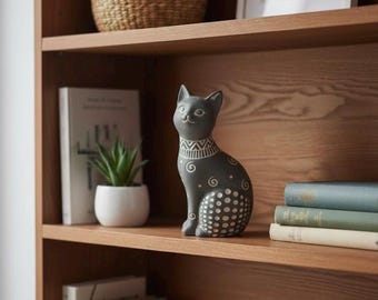 Molde de látex para hacer adorno de gato alto sentado decorado, molde para hormigón o yeso