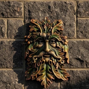 Large Latex Green Man Mould, Fantasy Tree Face Plaque Concrete Casting Mold