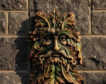 Large Latex Green Man Mould, Fantasy Tree Face Plaque Concrete Casting Mold