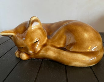 Molde de látex hecho a mano con forma de gato durmiendo, adorno de yeso y hormigón.
