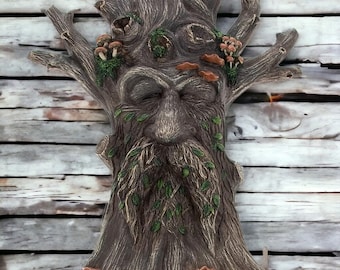 Large Latex Mould to Create this Fantasy Inspired Tree Green Man, Tree Face Plaque Mold For Plaster or Concrete