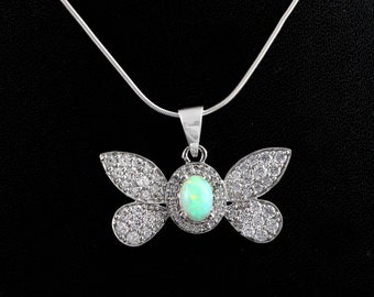Ethiopian opal pendant opal butterfly pendant welo fire opal pendant 925 sterling silver opal pendant gift for her October birthstone