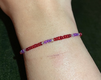 Twin Flame Love & Relationship Spiritually Charged Red Purple Prosperity Soft Tie Intention Bracelet for Twin Flame Union Adjustable To Size